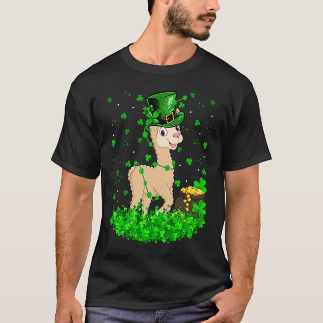 Irish Shamrock Leprechaun Alpaca St Patrick's Day  T-Shirt (Front)