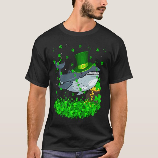 Irish Shamrock Leprechaun Blue Whale St Patrick's  T-Shirt (Front)