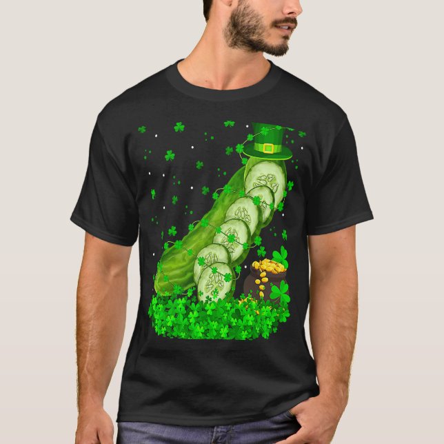 Irish Shamrock Leprechaun Cucumber St Patrick's Da T-Shirt (Front)
