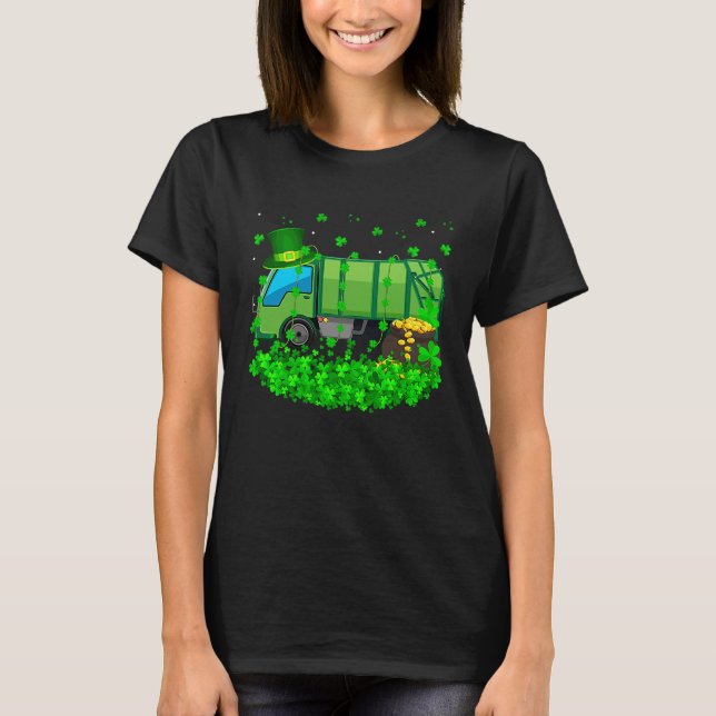 Irish Shamrock Leprechaun Garbage Truck St Patrick T-Shirt (Front)