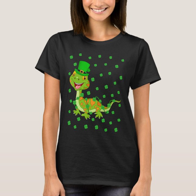 Irish Shamrock Leprechaun Gecko St Patrick's Day T-Shirt (Front)