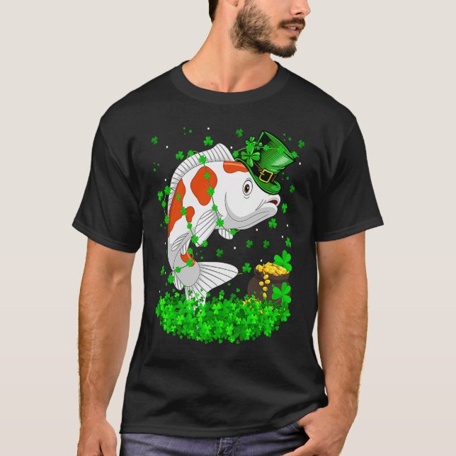 Irish Shamrock Leprechaun Koi Fish St Patrick's Da T-Shirt (Front)