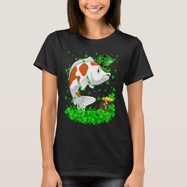 Irish Shamrock Leprechaun Koi Fish St Patrick's Da T-Shirt (Front)