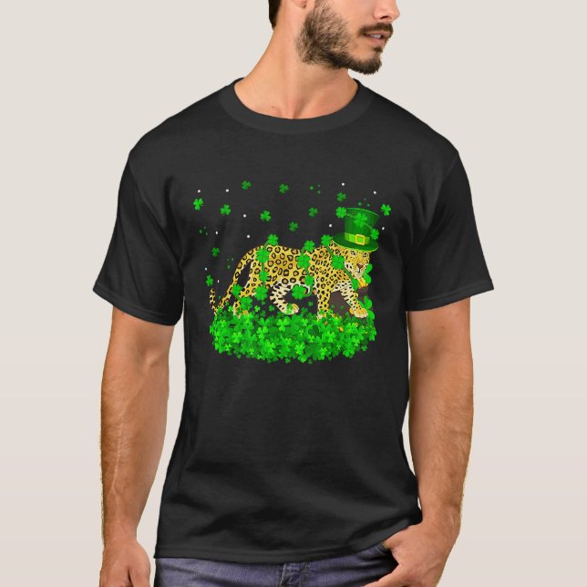 Irish Shamrock Leprechaun Leopard St Patrick's Day T-Shirt (Front)