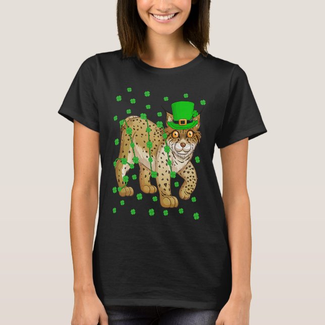 Irish Shamrock Leprechaun Lynx St Patrick's Day T-Shirt (Front)