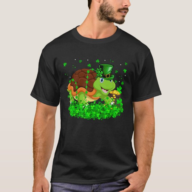 Irish Shamrock Leprechaun Turtle St Patrick's Day T-Shirt (Front)