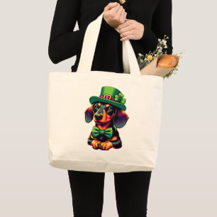 Irish Shamrock Lucky Dachshund Dog Patricks Day Large Tote Bag
