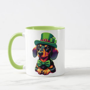 Irish Shamrock Lucky Dachshund Dog Patricks Day Mug