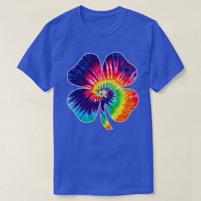 Irish Shamrock Lucky TieDye Fourleaf Clover Patric T-Shirt (Design Front)