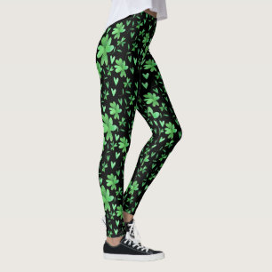 Irish Shamrock Pattern   Green and Black Leggings