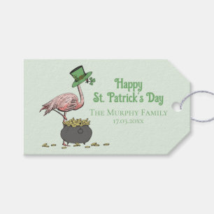 Irish Shamrock Pink Flamingo St Patricks Day Gift Tags