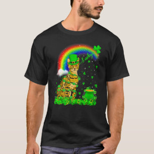 Irish Shamrock Rainbow Lucky Bengal Cat St Patrick T-Shirt