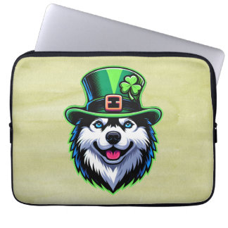 Irish Shamrock Siberian Husky Dog St Patricks Day Laptop Sleeve