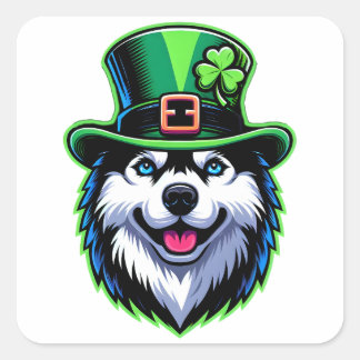 Irish Shamrock Siberian Husky Dog St Patricks Day Square Sticker