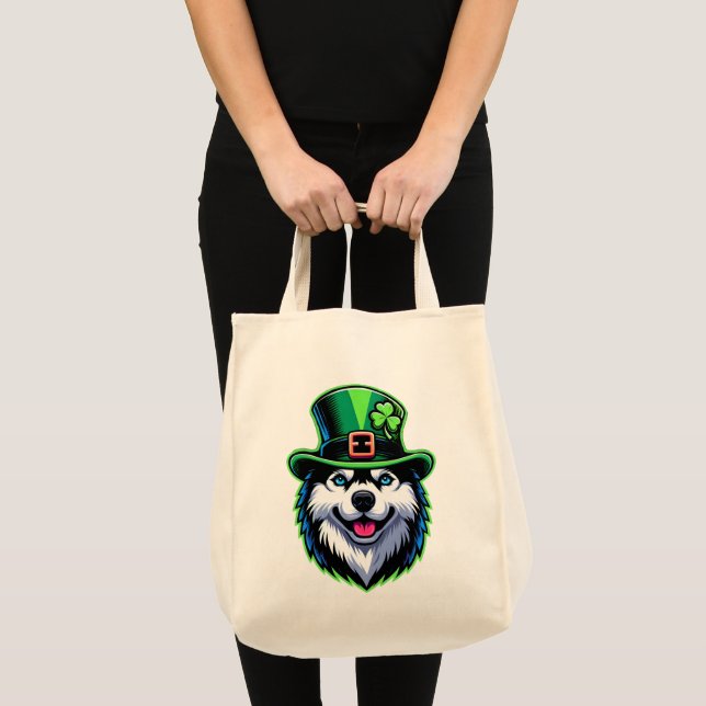 Irish Shamrock Siberian Husky Dog St Patricks Day Tote Bag (Front (Product))