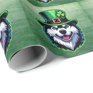 Irish Shamrock Siberian Husky Dog St Patricks Day Wrapping Paper