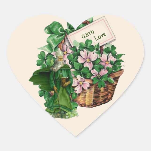 Irish Shamrock St. Patrick Floral Basket Religious Heart Sticker (Front)