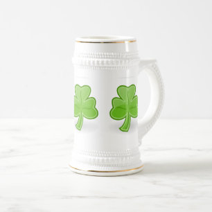 Irish Shamrock St. Patrick White/Gold Beer Mug