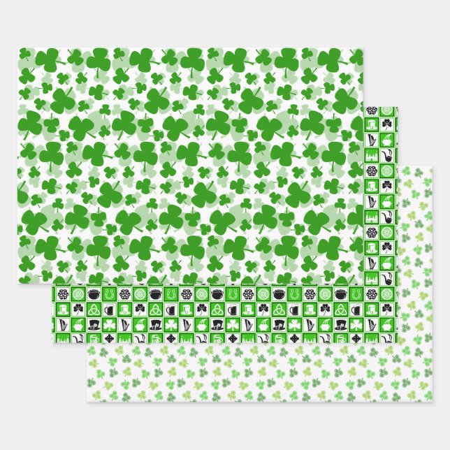 Irish Shamrock St. Patrick's Day Wrapping Paper Sheet (Set)