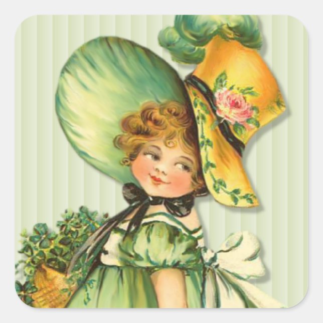 Irish Shamrock Stroll Girl Square Sticker (Front)