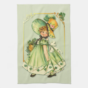 Irish Shamrock Stroll Girl Tea Towel