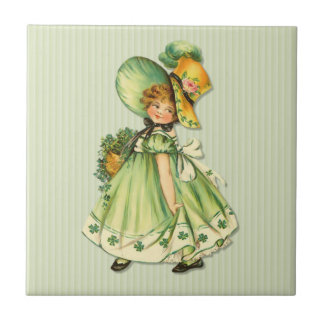 Irish Shamrock Stroll Girl Tile