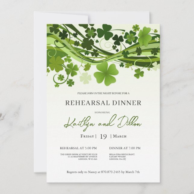 Irish Shamrock Swirls Rehearsal Dinner Invitation (Front)