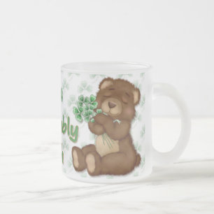 Irish Shamrock Teddy Frosted Glass Coffee Mug