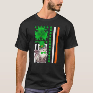 Irish Shamrock Vintage American Flag Cat St Patric T-Shirt