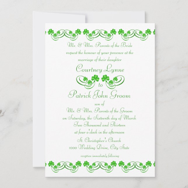 Irish Shamrock Wedding Invitation (Front)