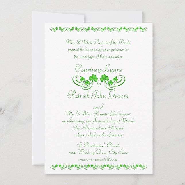 Irish Shamrock Wedding Invitation (Front)