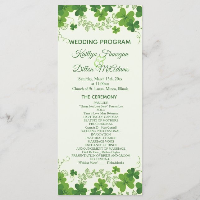 Irish Shamrock Wedding program Programme (Front)
