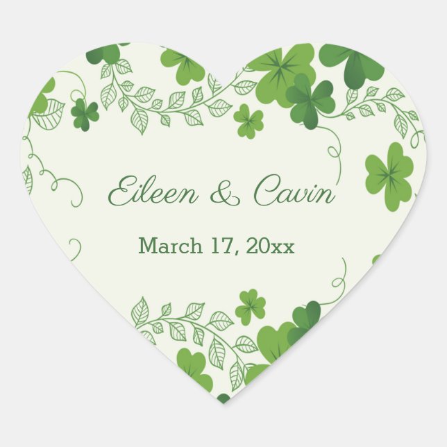 Irish shamrock Wedding Thank You Heart Sticker (Front)