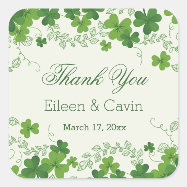 Irish shamrock Wedding Thank You Square Sticker (Front)