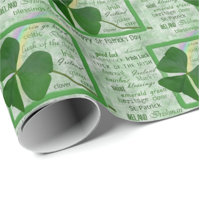 Irish Shamrock with Rainbow Word Cloud Wrapping Paper (Roll Corner)