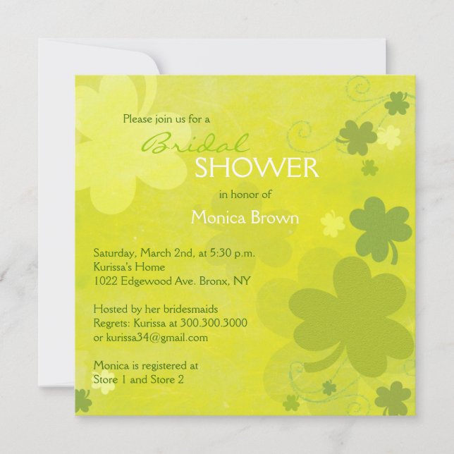 Irish Shamrocks Green Bridal Shower Invitation (Front)