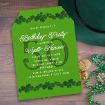 Irish Shamrocks March Surpirse Birthday Party Invitation<br><div class="desc">Green shamrocks custom 50th (or any milestone age) birthday party invitation template.  Dark green clovers make borders at top and bottom on dark green cards with green text.  The age is shown in big numbers as a backdrop for the invitation text.  Reverse is solid dark green.</div>