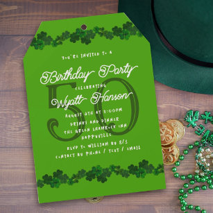 Irish Shamrocks March Surpirse Birthday Party Invitation