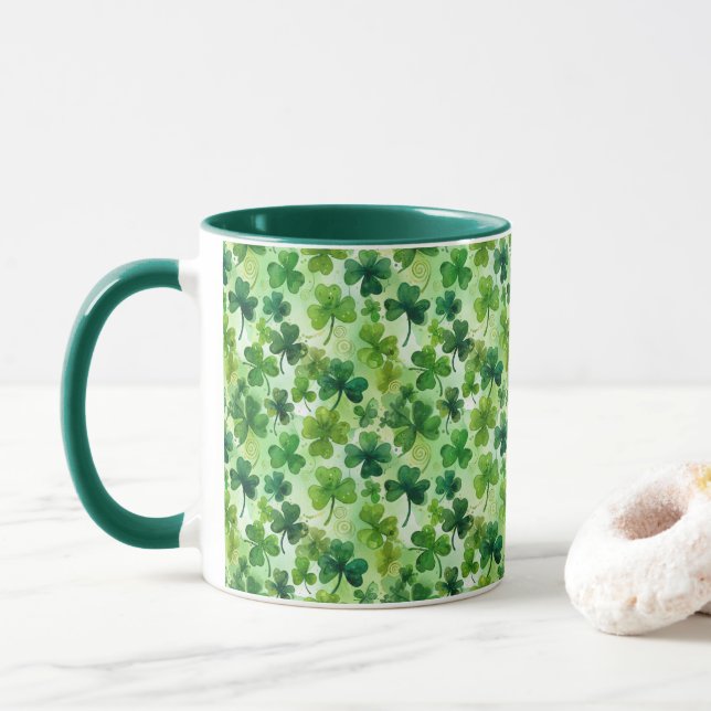 Irish Shamrocks St. Patrick's Day Mug (With Donut)