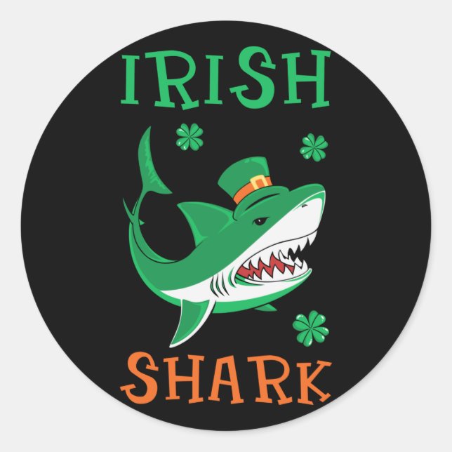 Irish Shark Shamrocks St Patrick Day Classic Round Sticker (Front)