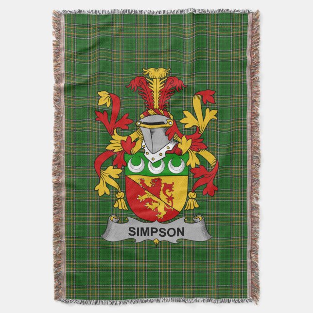  Irish Simpson Coat of Arms Family Crest Ireland Throw Blanket (Front Vertical)