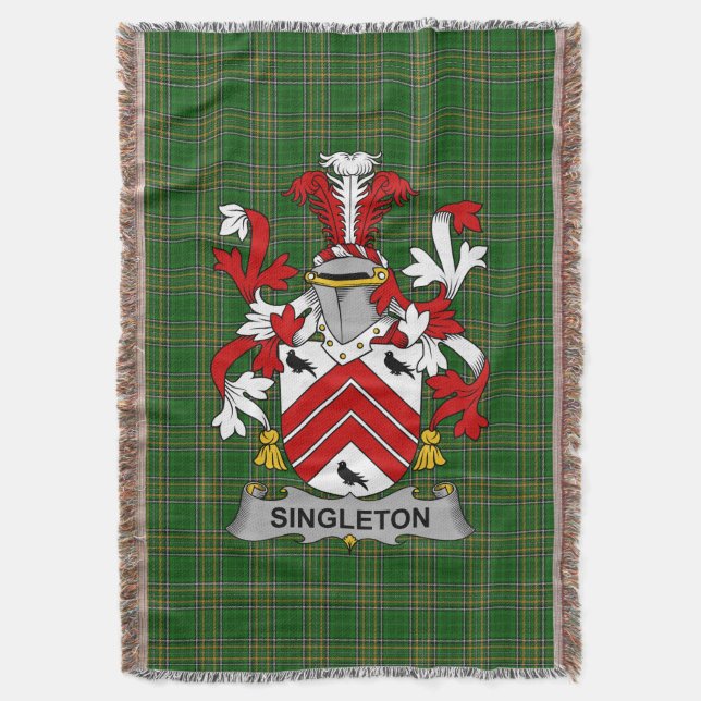  Irish Singleton Coat of Arms Family Crest Ireland Throw Blanket (Front Vertical)