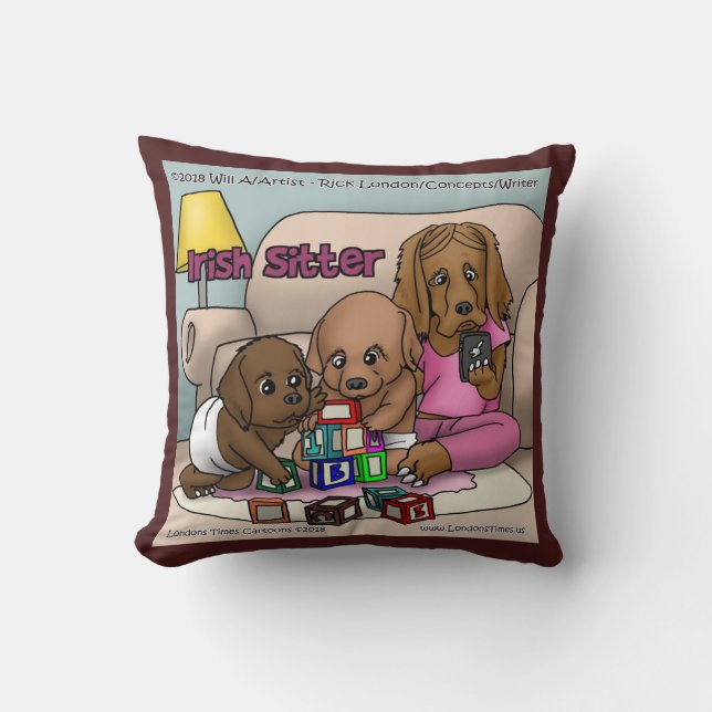 Irish Sitter - Dogs Who Babysit Comic Pillow (Front)