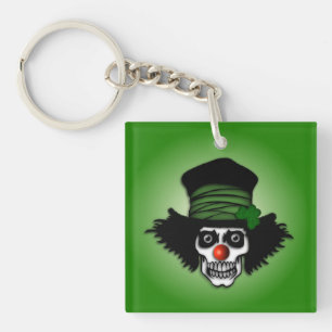 Irish Skeleton Clown Green Key Ring