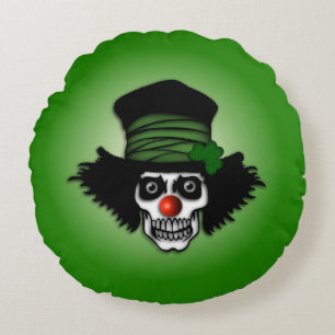 Irish Skeleton Clown Green Round Cushion