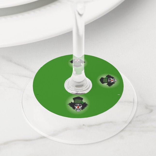 Irish Skeleton Clown Green Wine Glass Tag (Close Up)