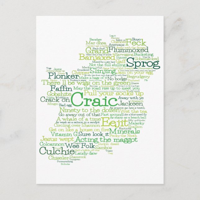 Irish Slang Word Art Map Postcard (Front)