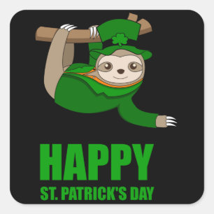 IRISH SLOTH Happy St Patricks Day Gift Kids Square Sticker