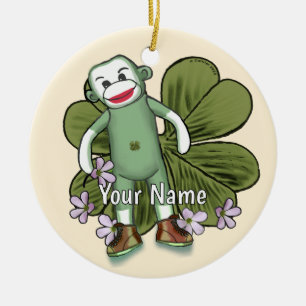 Irish Sock Monkey Ceramic Tree Decoration
