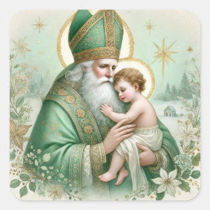 Irish St. Patrick baby Jesus Floral Christmas Square Sticker